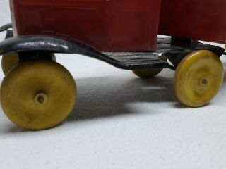 VINTAGE GIRARD MARX TRUCK WITH STAKE WAGON TANKER TRAILER AND PUP WOOD WHEELS 3