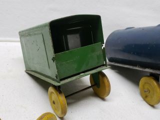 VINTAGE GIRARD MARX TRUCK WITH STAKE WAGON TANKER TRAILER AND PUP WOOD WHEELS 8
