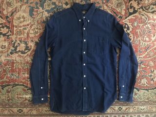 Rrl Ralph Lauren Indigo Dyed Blue Cotton Button Down Shirt Vtg Sz M Rare