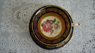 VINTAGE Paragon Double Warrant Cobalt Blue Gold Floral Tea Cup & Saucer,  England 3