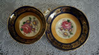 VINTAGE Paragon Double Warrant Cobalt Blue Gold Floral Tea Cup & Saucer,  England 5