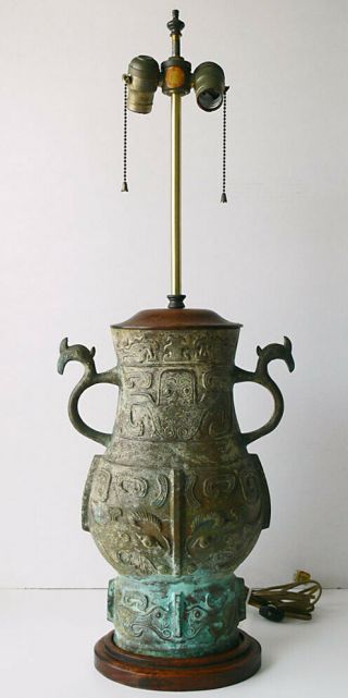 Vintage Bronze Asian Modern James Mont Era Table Lamp Hollywood Regency No Resrv