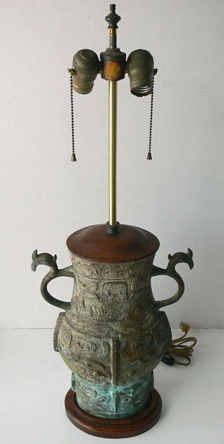Vintage BRONZE Asian modern JAMES MONT era TABLE LAMP Hollywood Regency NO RESRV 2