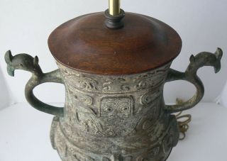 Vintage BRONZE Asian modern JAMES MONT era TABLE LAMP Hollywood Regency NO RESRV 3