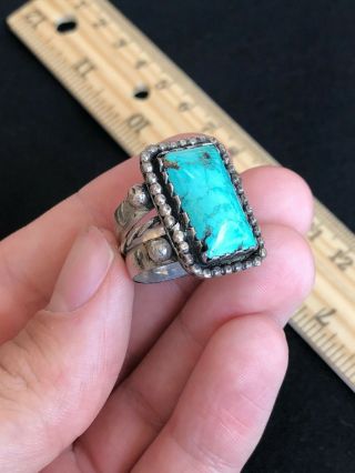 Vintage Large Native American Navajo Sterling Silver Turquoise Ring Size 9.  5