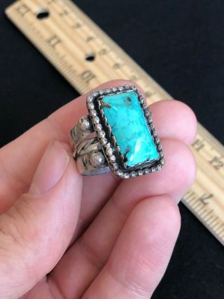 Vintage Large Native American Navajo Sterling Silver Turquoise Ring Size 9.  5 2