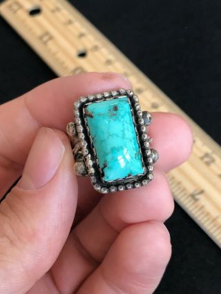 Vintage Large Native American Navajo Sterling Silver Turquoise Ring Size 9.  5 4