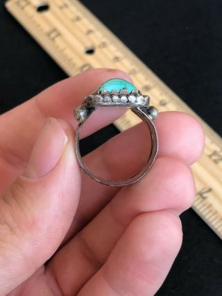 Vintage Large Native American Navajo Sterling Silver Turquoise Ring Size 9.  5 5