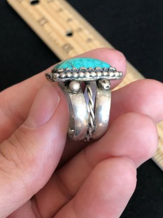 Vintage Large Native American Navajo Sterling Silver Turquoise Ring Size 9.  5 6