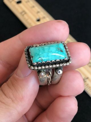 Vintage Large Native American Navajo Sterling Silver Turquoise Ring Size 9.  5 7