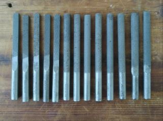 13 Vintage Die Filer Filing Machine Files - 12 Nicholson & 1 Heller 1/4 " Shank