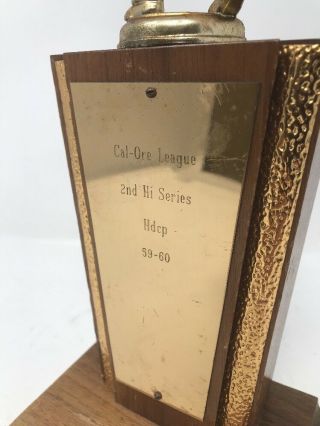 Vtg 1950 ' s Cal - Ore League Bowling Trophy 1959 59 - 60 Wood Base 12 