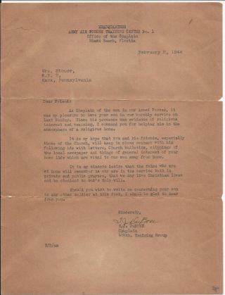1944 Army Chaplain Letter To Soldier 