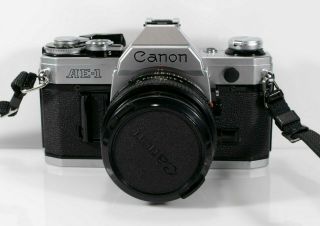 Vintage Canon AE - 1 Program 35mm SLR Camera with 50mm 1:1.  8 Lens W/Filter,  Strap. 8
