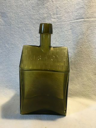 Vintage E.  C.  Booz’s Old Cabin Whiskey Bottle,  Olive Color