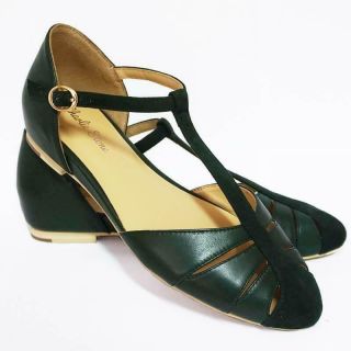 Charlie Stone Toscana Shoes Green Vintage Flats Retro Pin Up Rockabilly