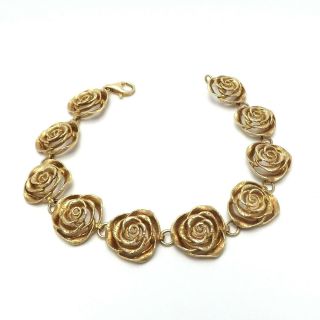 Vintage 18k Gold Vermeil Over Sterling Silver 3d Roses Flower Bracelet 7.  5 "
