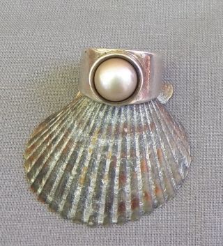 Heavy Vintage Sterling Silver Wide Band Simple Setting Pearl Ring Just Over Sz 6