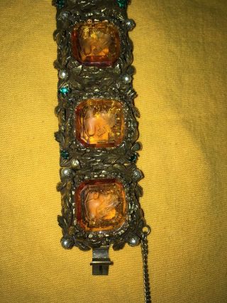 Antique Amber Crystal Cameo Intaglio Bracelet (germany)