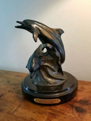 Rare Signed Numbered Dale Joseph Evers Patinated Bronze Dolphin Statue On Marble