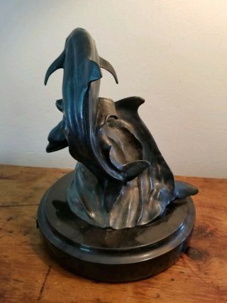Rare Signed Numbered Dale Joseph Evers Patinated Bronze Dolphin Statue on Marble 3