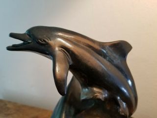 Rare Signed Numbered Dale Joseph Evers Patinated Bronze Dolphin Statue on Marble 4