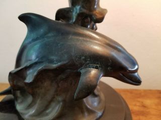 Rare Signed Numbered Dale Joseph Evers Patinated Bronze Dolphin Statue on Marble 5