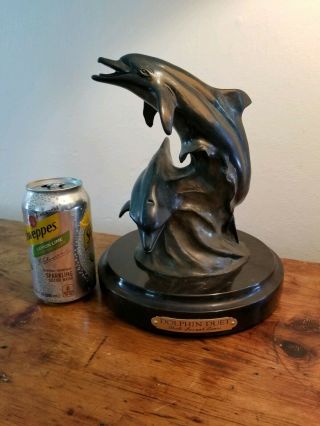 Rare Signed Numbered Dale Joseph Evers Patinated Bronze Dolphin Statue on Marble 7