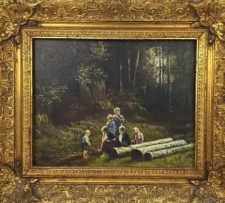 Vintage Austrian Painting Art Austria 1976 Framed Woods Children