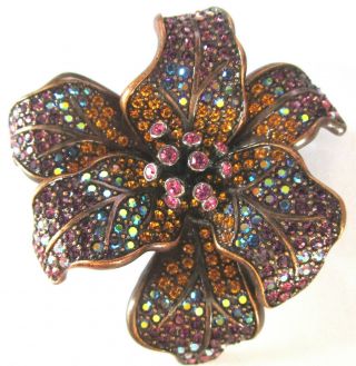 Joan Rivers Gorgeous Colorful Crystal Copper Flower Pin
