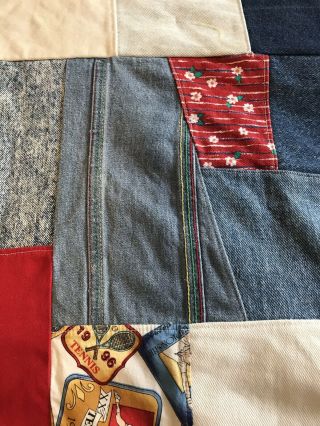 Vintage Denim Quilts Patchwork Strip Blue Jeans Duvet Set of 2 4