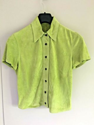 Maxfield Parrish Incredibly Soft Suede Cropped Lime Green Shirt Top Never Worn