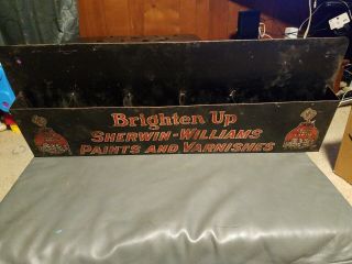 Vintage Brighten Up Sherwin - Williams Paints And Varnishes Tin Metal Sign Rack