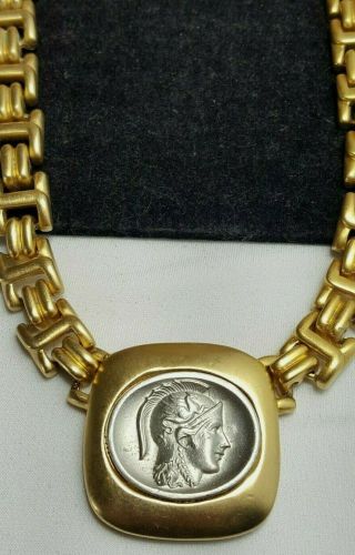 Vintage Estate Gold Roman Greek Soldier Coin Pendant Necklace