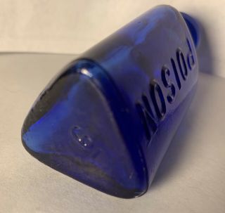 Antique OWL DRUG Co COBALT Blue 3 1/4” Glass POISON Bottle Rare Vintage Embossed 4