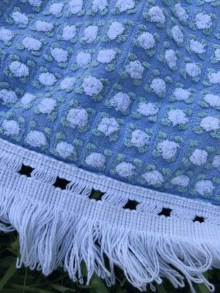 Morgan Jones Blue With White Rosebud Vintage Chenille Bedspread