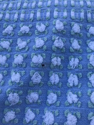 Morgan Jones Blue With White Rosebud Vintage Chenille Bedspread 4
