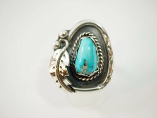 Ladies Navajo Turquoise Leaf Ring Size 10 Sterling Silver