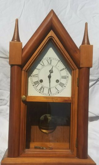 Vintage Cathedral Steeple Wind - Up Chime & Pendulum Clock W/ Key