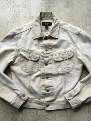 Vintage Rrl Ralph Lauren Off - White Denim Jean Jacket,  Sz S,  Fits Like M_usa Made