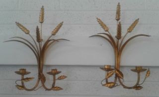 Vintage Italian Florentine Sconces - Made In Italy - Wheat Motif - Vintage Light
