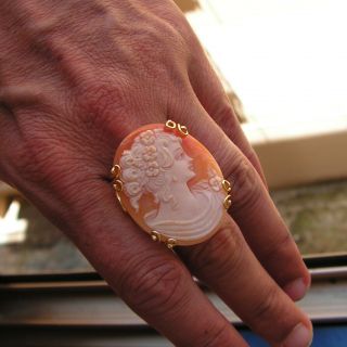 Ring Red Very Large Silver Gold Cameo 8 Estate Heart Italy Woman Profile