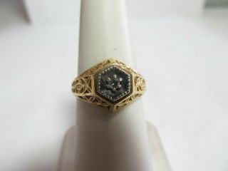 Unusual Vintage 10k Solid Gold Filigree Ring With Natural Diamond