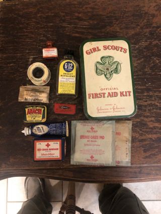 Vintage Girl Scouts First Aid Metal Container Kit 1952,  Contents