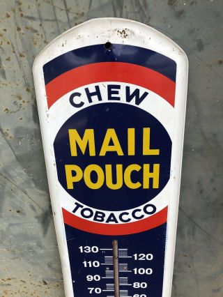 Vintage Metal 39 X 8 " Advertising Mail Pouch Chewing Tobacco Thermometer Sign