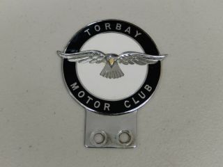 Vintage Chrome Enamel Torbay Motor Club Car Badge Auto Emblem