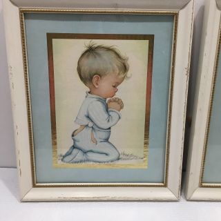 Vintage Charlotte Byi Framed Prints Little Boy And Girl Praying Baby Blue 2