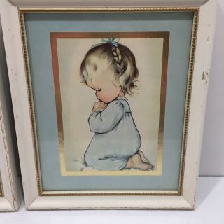 Vintage Charlotte Byi Framed Prints Little Boy And Girl Praying Baby Blue 3