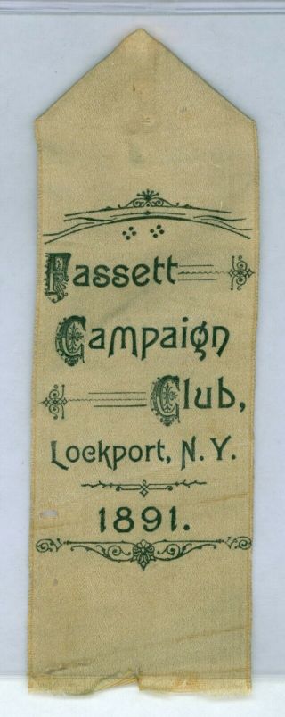 Vintage 1891 York Governor Jacob S.  Fassett Campaign Ribbon Lockport,  N.  Y.