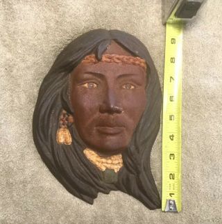 VINTAGE AMERICAN INDIAN SQUAW CAST IRON WALL PLAQUE RARE 3